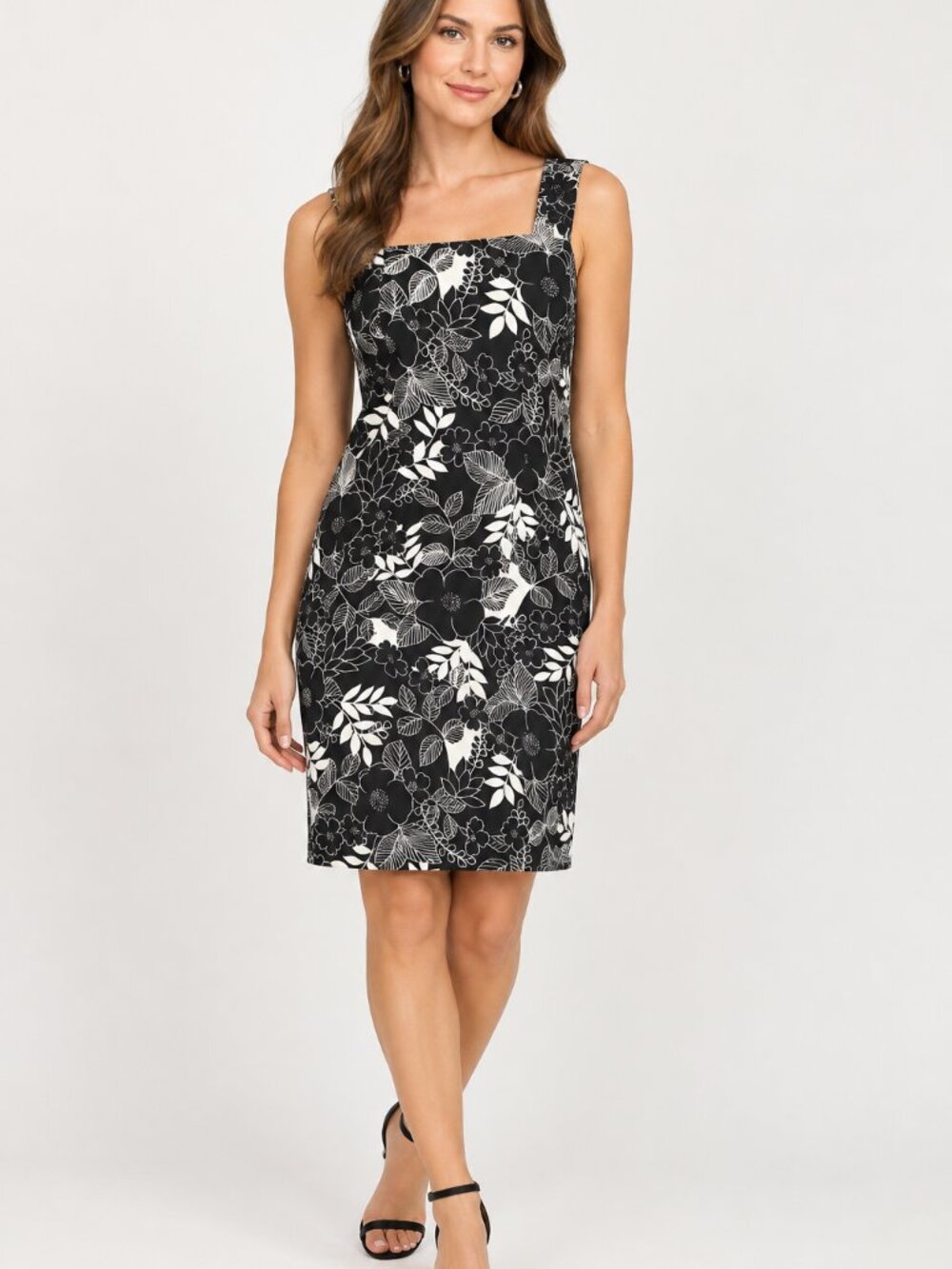 Danny & Nicole Black and White Floral Sheath Dress